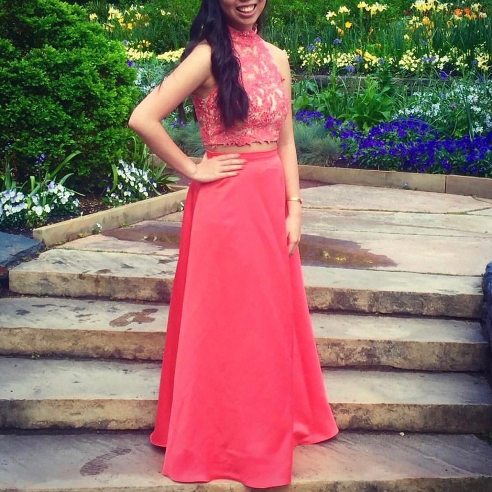 Coral Two-Piece Prom Dress